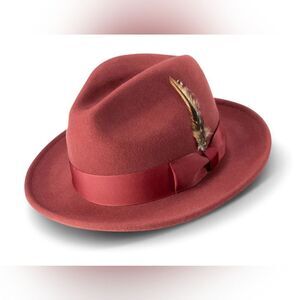 MEN'S MONTIQUE BRICK LIGHT FELT 2 1/2" WIDE BRIM PINCH FEDORA HAT. H60